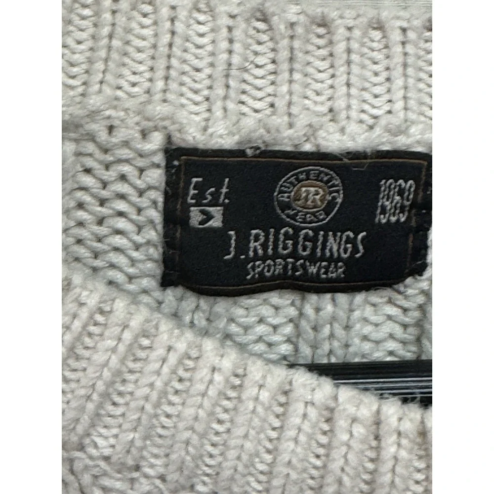 J. Riggins Sportswear Men's L Cable Knit Fisherman Sweater Cream Cotton Ramie
